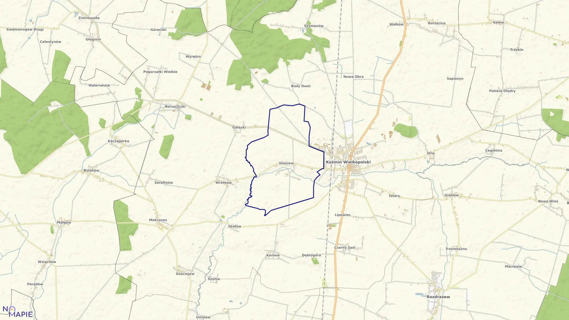 Mapa obrębu STANIEW w gminie Koźmin Wielkopolski