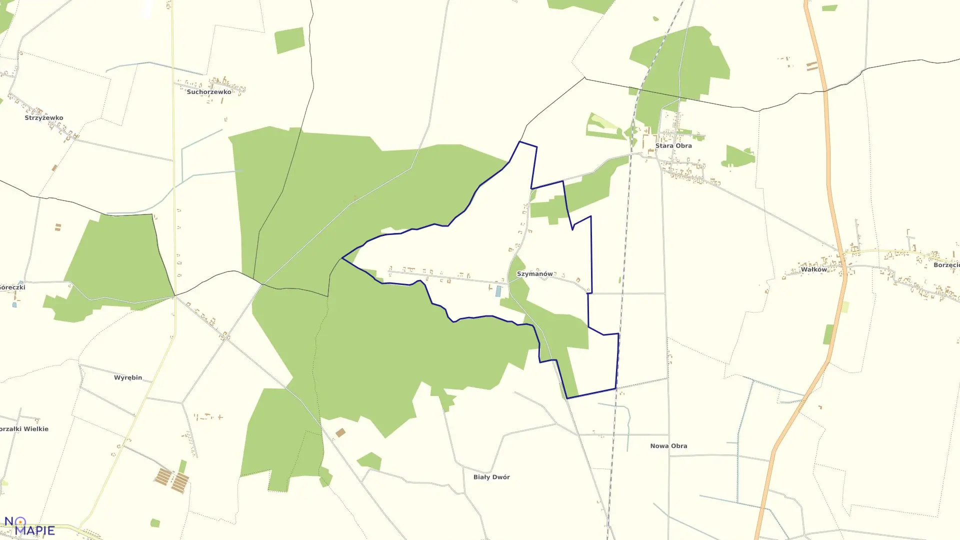 Mapa obrębu SZYMANÓW w gminie Koźmin Wielkopolski