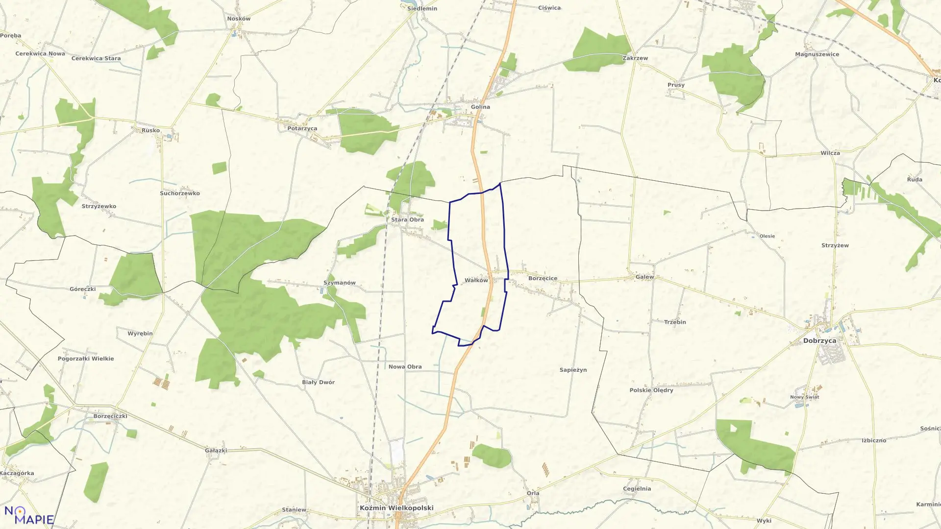 Mapa obrębu WAŁKÓW w gminie Koźmin Wielkopolski